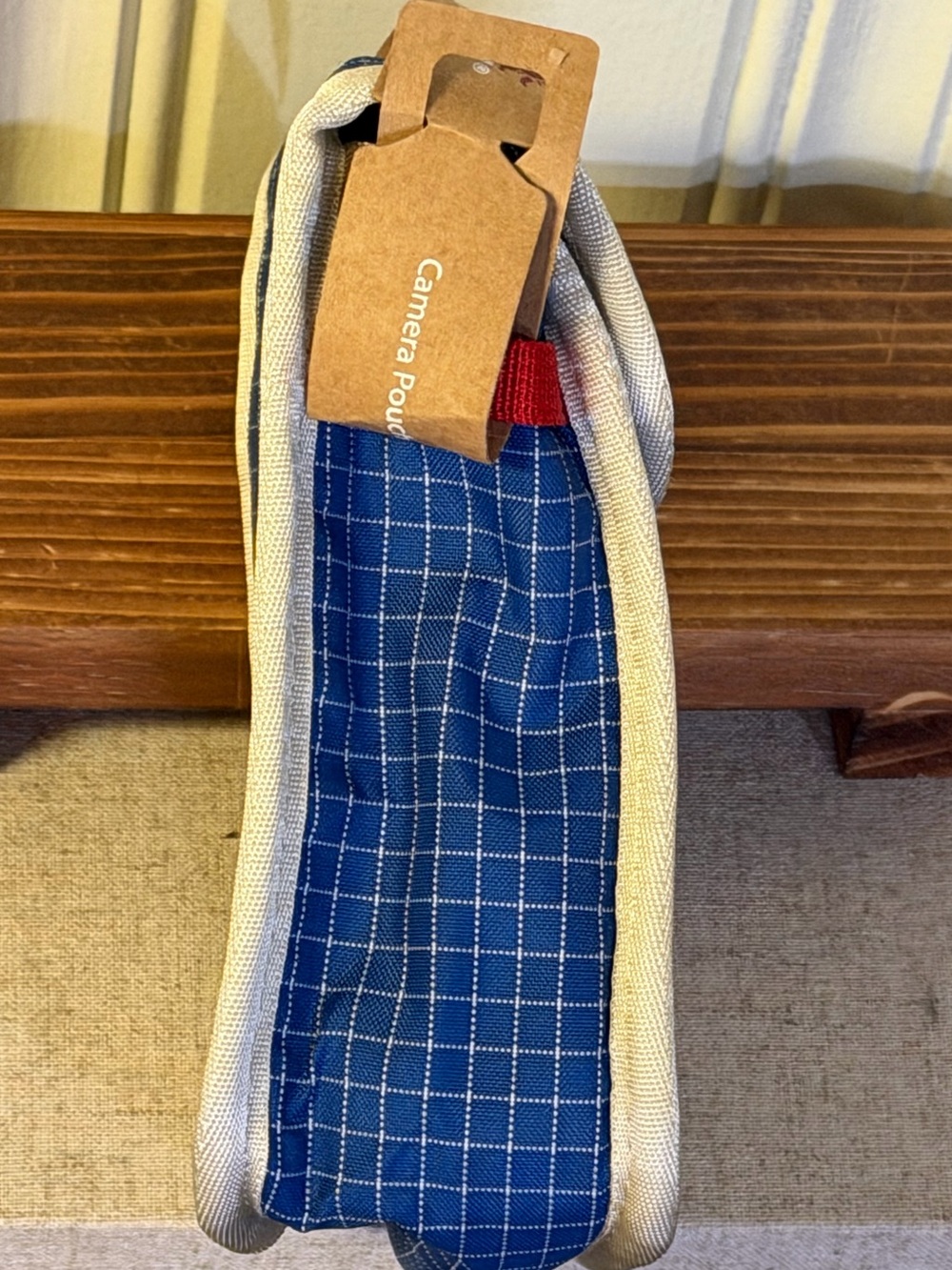 Long Weekend Camera Pouch Creme Multi Blue Grid Travel Case. NEW, no box - Picture 6 of 13